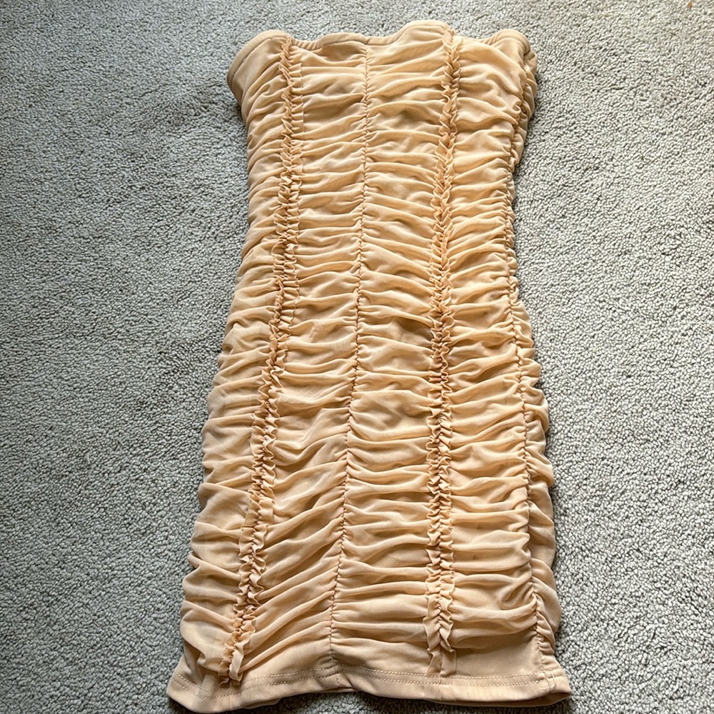 Nude ruffle mini dress